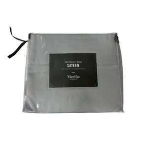 MARTHA STEWART Flat Sheet King Gray Sateen 100% Cotton
